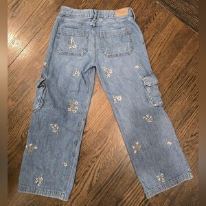 Abercrombie Kids Low Rise Baggy Floral Cargo Wide Leg Jeans, 11/12 Short